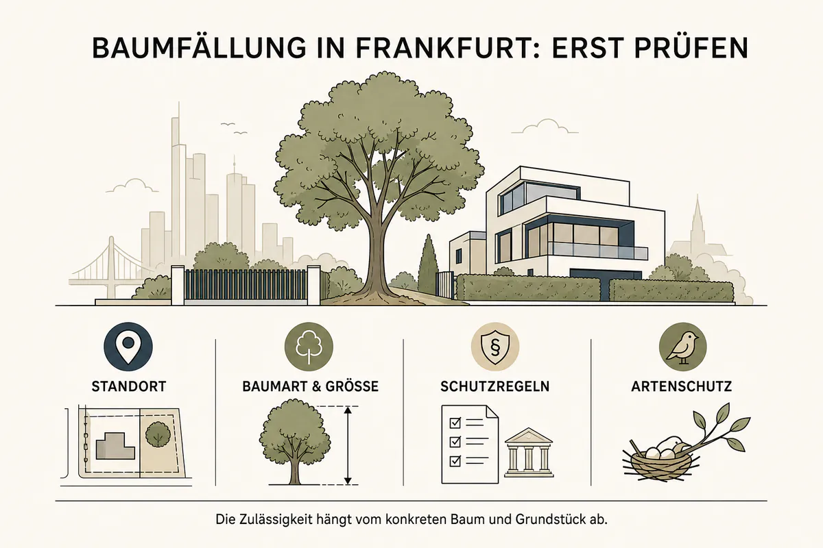 Baum fällen Frankfurt: Genehmigung, Baumschutz & Strafen